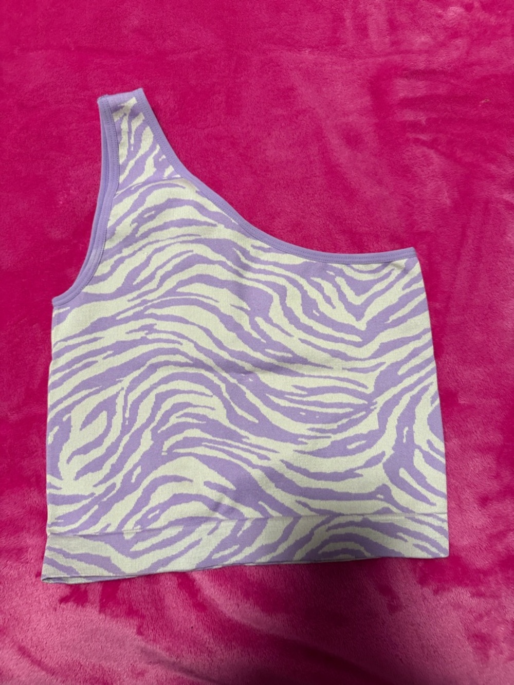 Primark Lavender and White One-Shoulder Zebra Crop Top